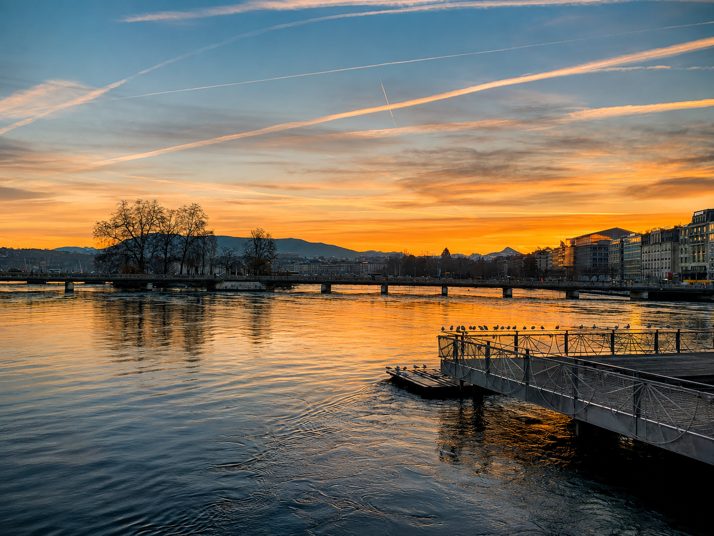Aurore dans la rade du lac Léman